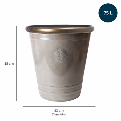 Jack Stonehouse JSH 75L Outdoor Garden Planter, Grey and Gold Sandstone Effect Round Flower Pot with Brass Rim, Diameter: 53 cm – 3