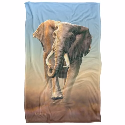 JQ Licensing Royce Mcclure Charging Elephant Super Soft Fleece Throw Blanket, Multicolour, W: 91 cm, D: 147 cm