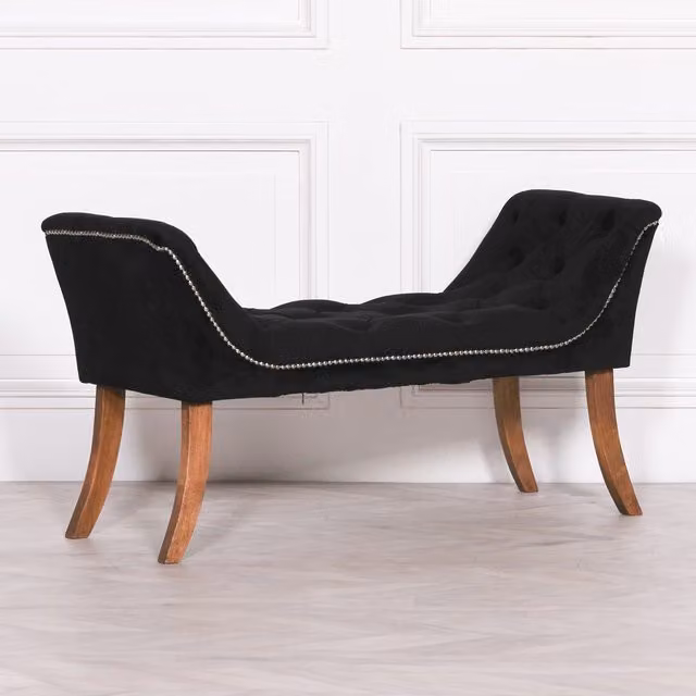 Glasstone Black Velvet Straight Bench W/D/H: 110.5 x 41.0 x 43.0 cm