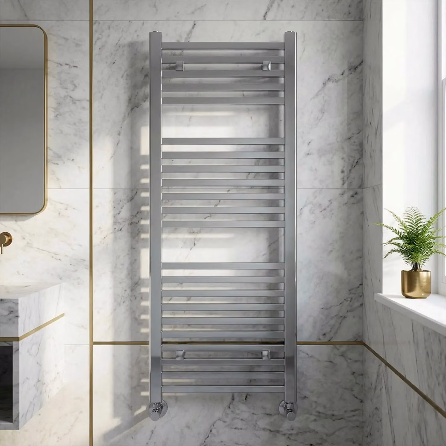 Balterley Heated Vertical Towel Ladder Square Rail, Silver Chrome, H 120 cm x W 50 cm – 4