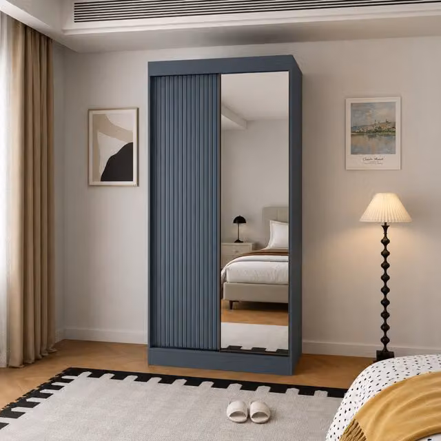 KDMD Berlin 100cm Dark Grey Sliding Door Wardrobe with Mirror Panel