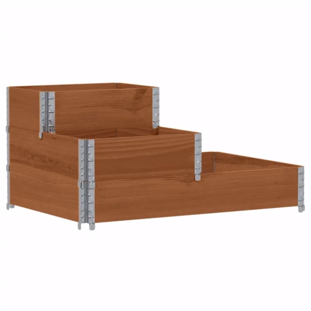 Berkfield Home Stable 3-Tier Raised Bed in Brown Solid Wood and Galvanised Steel, W: 80 cm, D: 80 cm, H: 60.5 cm – 3