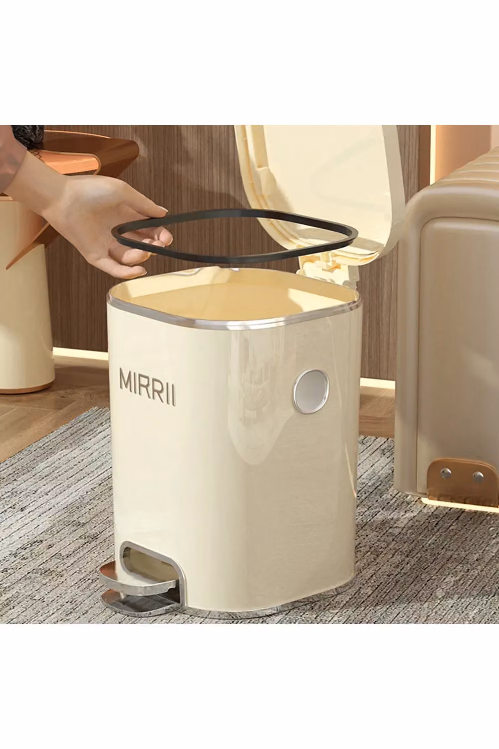 Living and Home Pedal Rubbish Bin with Lid in Beige – 2