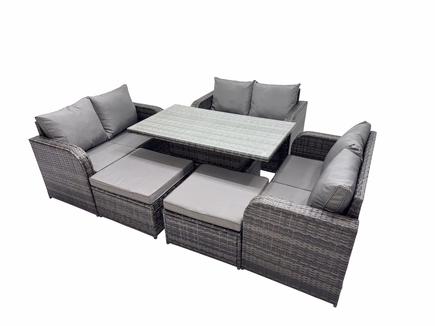 Fimous 8-Seater Patio Sofa Set with Height Adjustable Rising Lifting Table in Dark Grey – 2