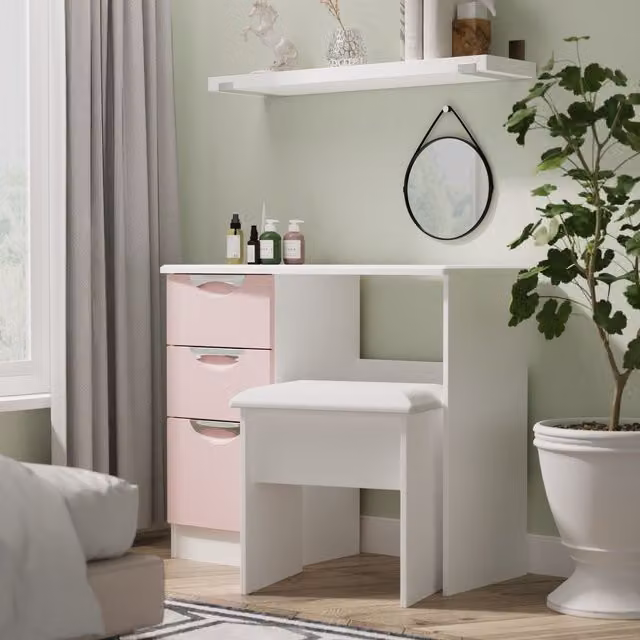 2 U Holborn 3 Drawer Vanity in Dusty Pink, Medium, Ready Assembled – 1