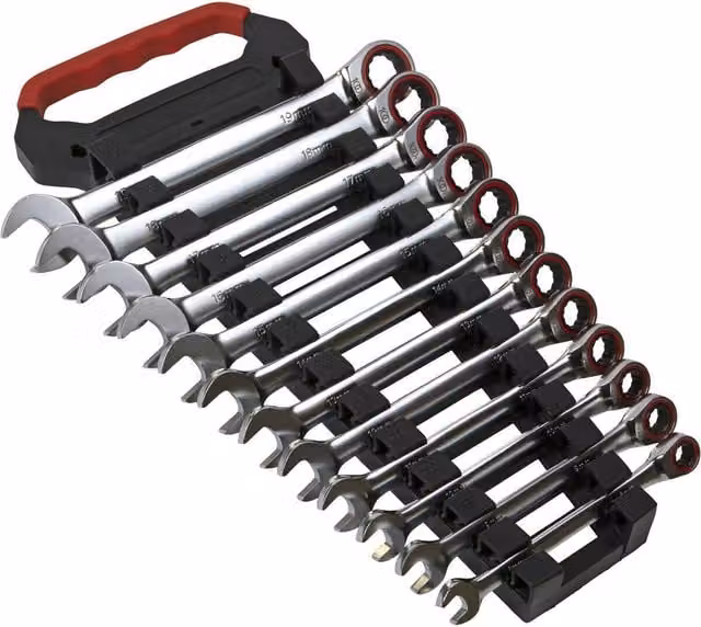 Loops 12-Piece Premium Combination Ratchet Spanner Set, 12-Point Metric Chrome Vanadium Steel, Silver and Multicolour – 1