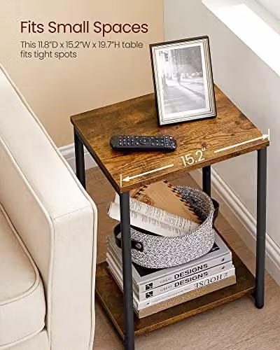 VASAGLE Set of 2 Industrial Style Side Tables with 2-Tier Serving Shelves, Rustic Brown and Black – 5