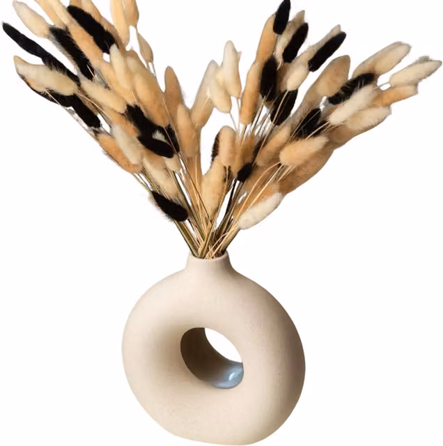 Pirlo Plush Modern Round Ceramic Tabletop Vase in Beige, Brown and White