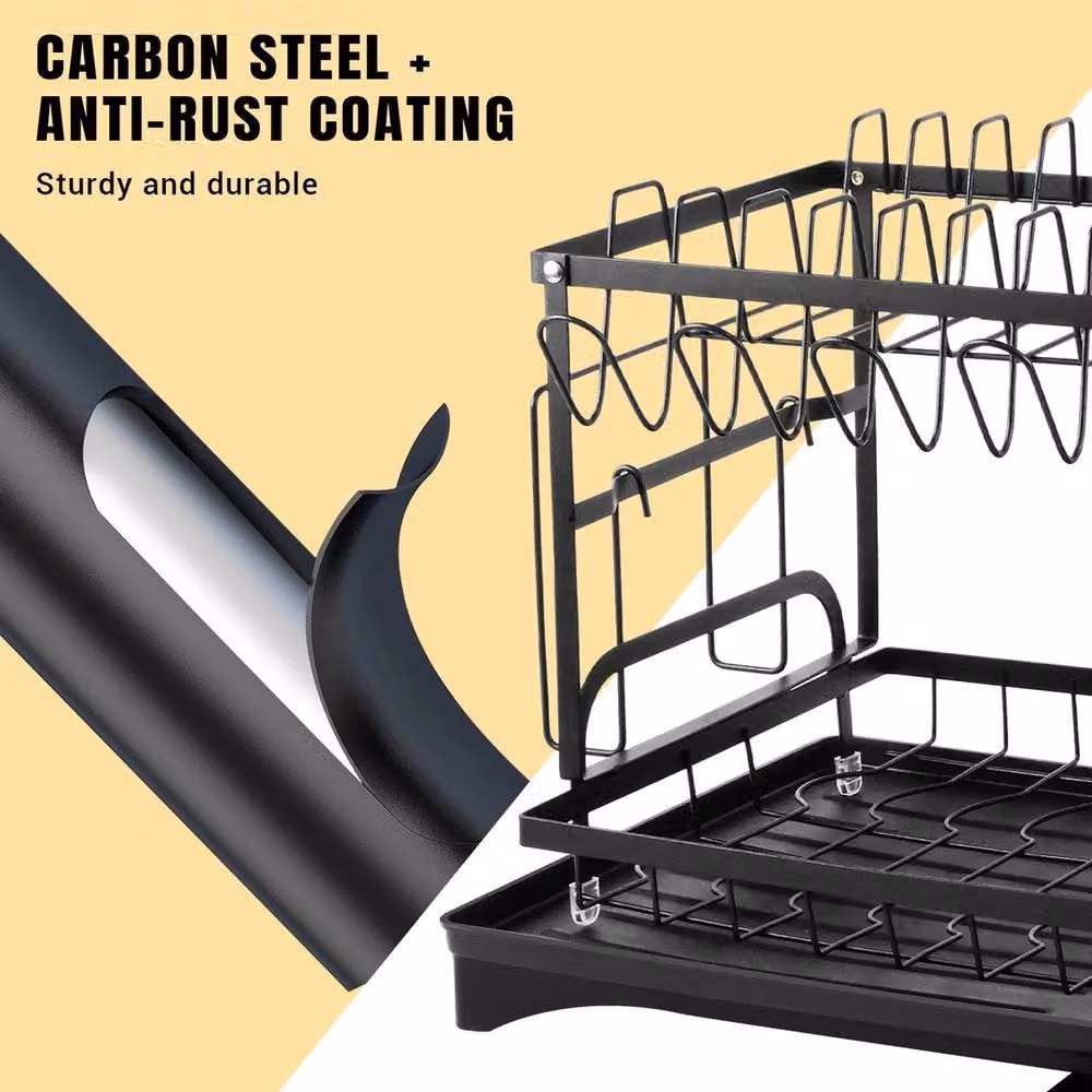 Havendro 2 Tier Kitchen Sink Dish Drying Rack with Drip Tray, Black – 4
