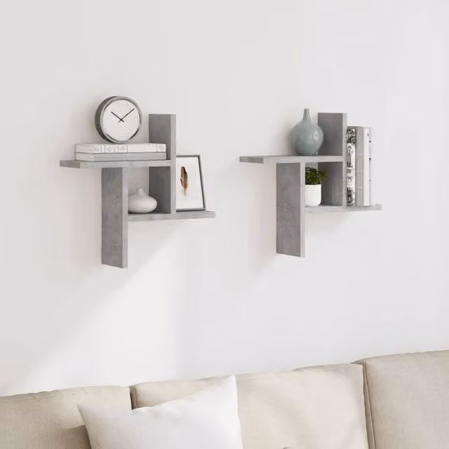 Berkfield Home Durable Wall Mounted Shelves, 2 Pack, Concrete Grey, W/D/H: 38 x 12 x 38 cm – 1