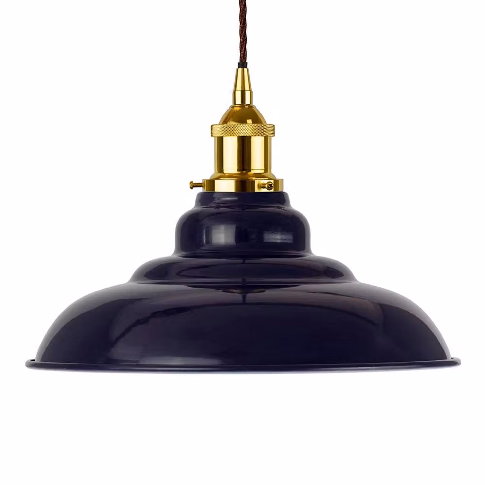 SE Home St Edmund's Navy Blue Enamel Pendant Light with Gold and Brown Twisted Details