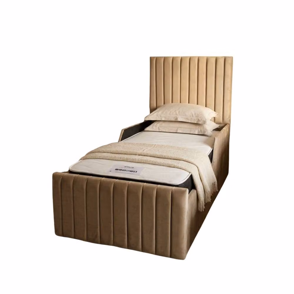 Stratus Interiors Leo Children's Single Upholstered Velvet Bed Frame in Beige, 90 x 190 cm – 2