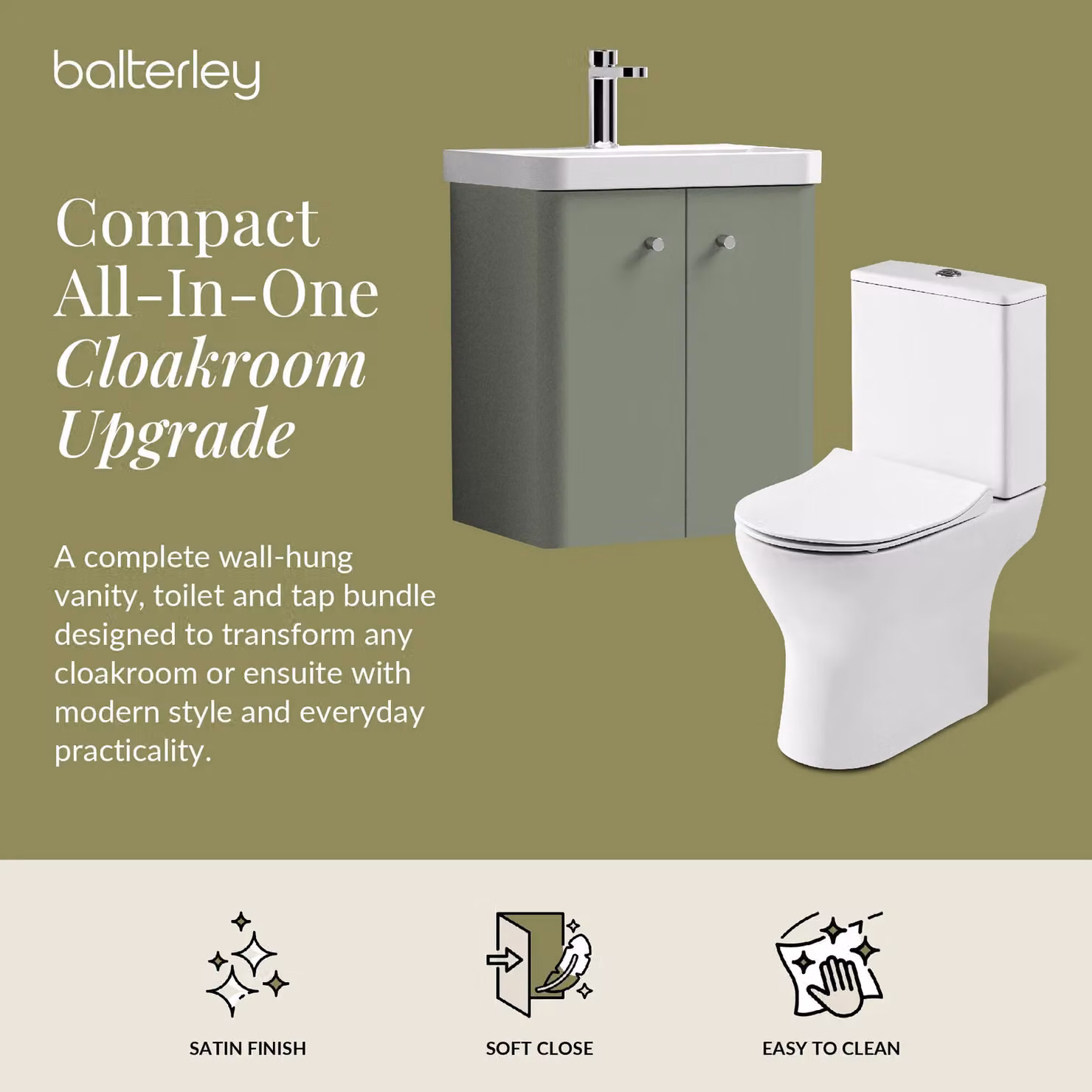 Balterley Wall Mounted 2 Door Bathroom Vanity Unit with Soft Close Doors, Green – 2