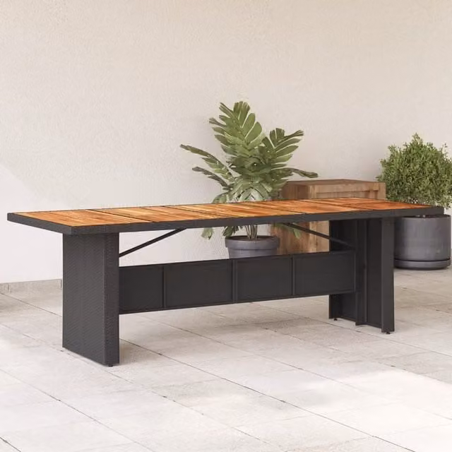 Berkfield Home Garden Table with Black Poly Rattan and Acacia Wood Top, W/D/H: 240 x 90 x 75 cm – 1