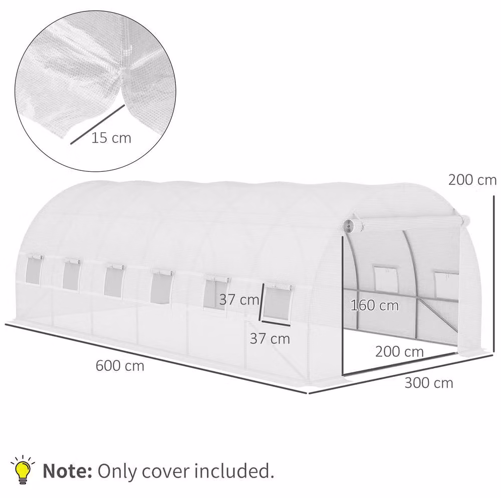 STILVORA White Plastic Greenhouse Replacement Cover with Roll-Up Windows, W: 6 m, D: 3 m – 2