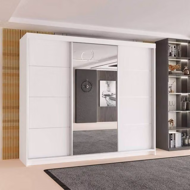 Sliding Wardrobes 4U Modern 3 Door White Matt Bedroom Cabinet W: 250 cm, H: 217 cm – 1