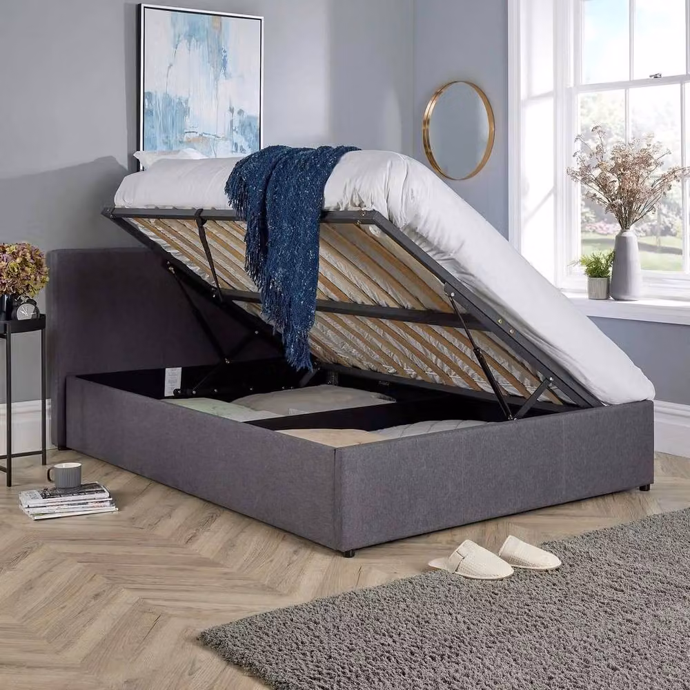 FLAVORA Modern Upholstered Fabric Cot Storage Bed Frame with Lift Up Base in Grey – 3