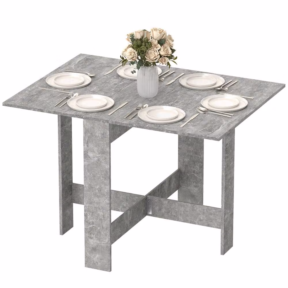STILVORA Modern Grey Drop Leaf Rectangular Dining Table for 4-6 People – 2