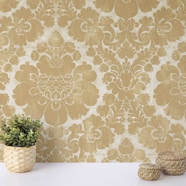 Wallquest Classic Floral Abstract Wallpaper Roll in Gold, White, Silver and Grey