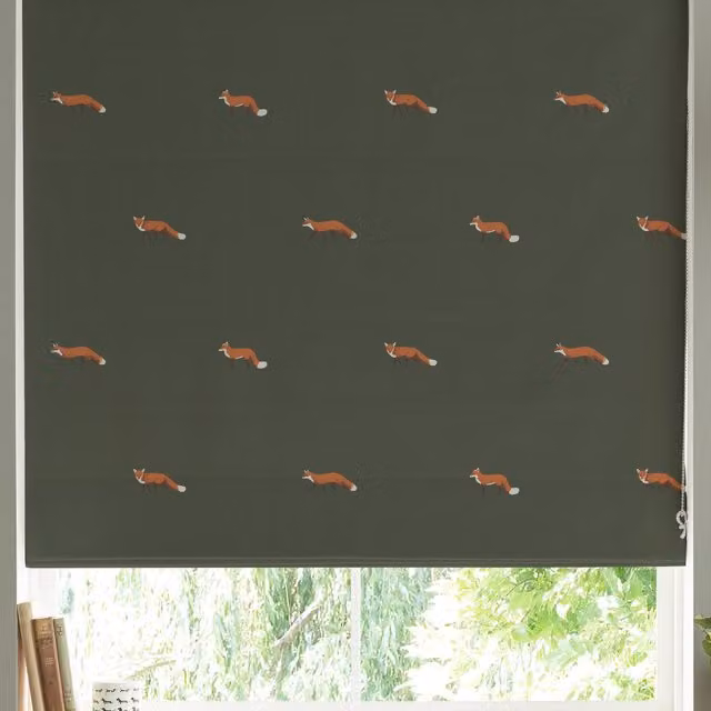 Sophie Allport Foxes Made to Measure Blackout Roman Blind in Forest Green