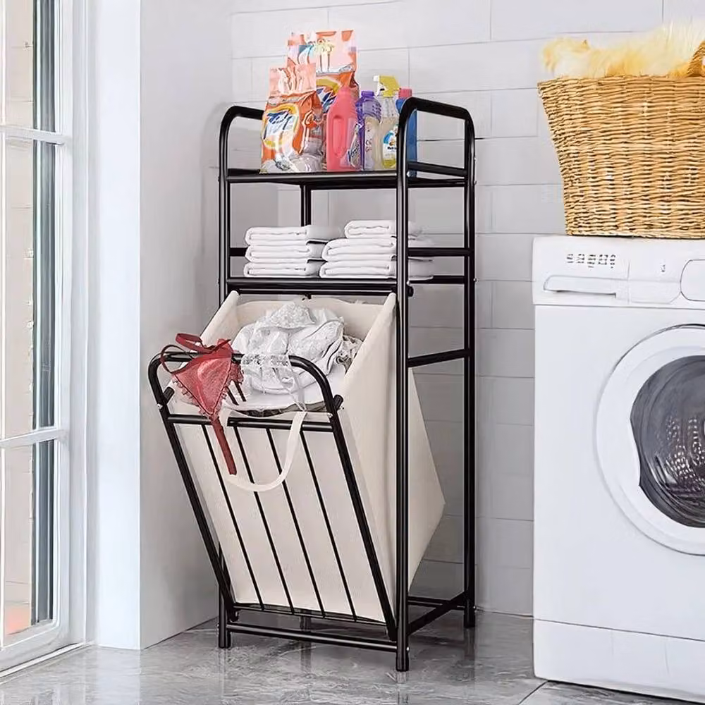 EONLION 3 Tier Black Laundry Basket Storage Shelf and Bathroom Rack – 2