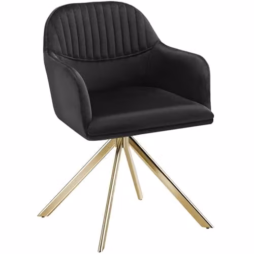 tectake Velvet Swivel Dining Chair with Armrests in Black and Gold