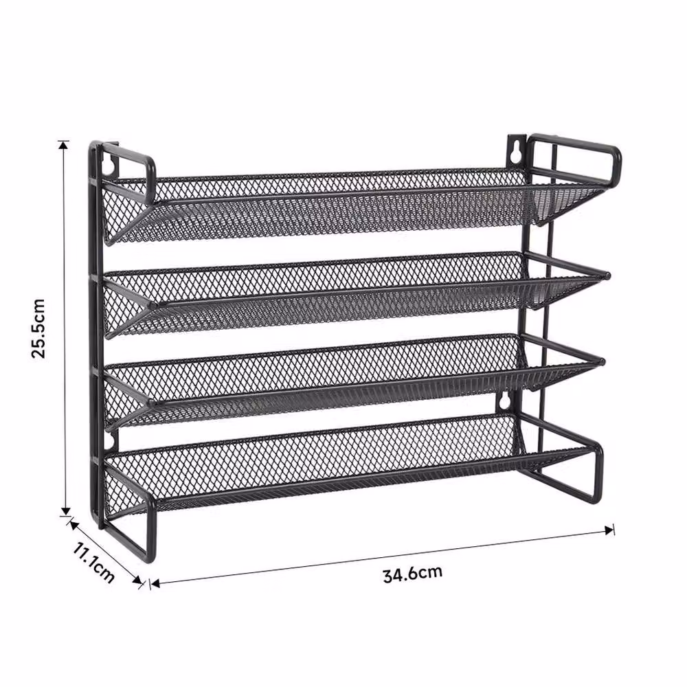 KORVIXA 4 Tier Wall Mounted Metal Hanging Kitchen Spice Rack in Matt Black, W/D/H: 100 x 15 x 15 cm – 2