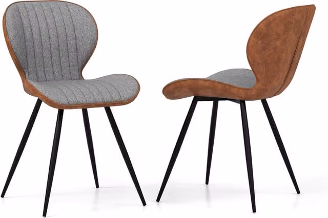 Costway Set of 2 Modern Armless Dining Chairs in Grey Fabric with Metal Legs