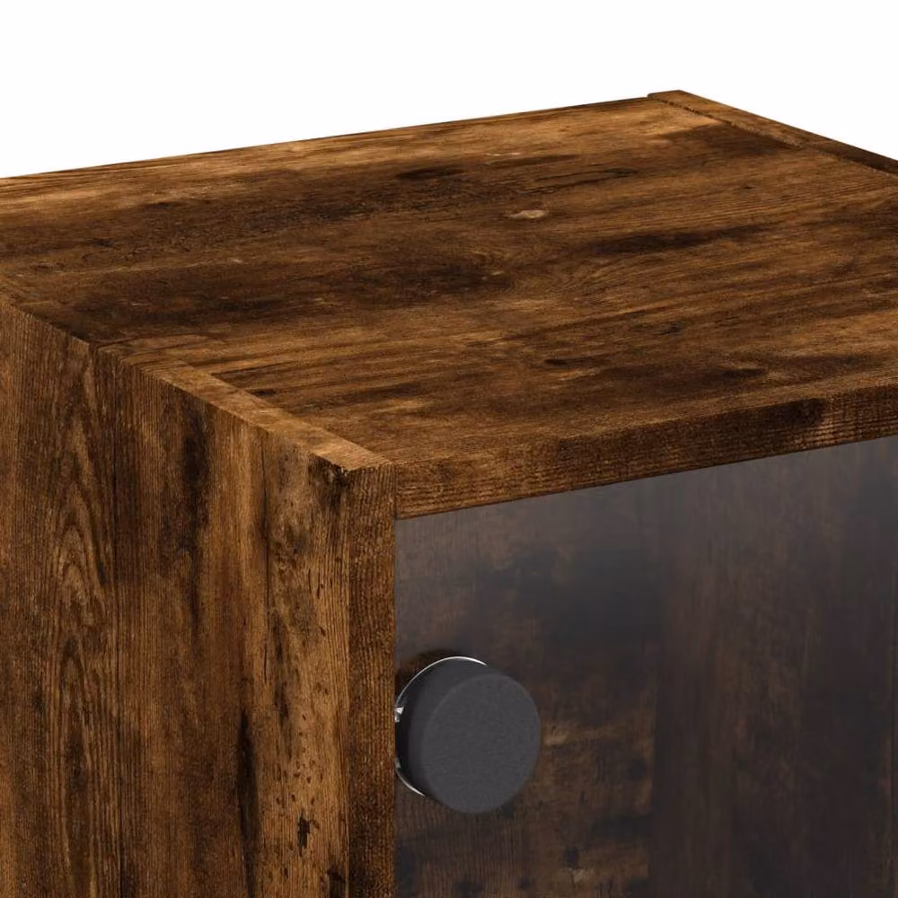 Berkfield Home Elegant Bedside Cabinets with Glass Doors, 2 Pack, Smoked Oak Brown, W/D/H: 35 x 37 x 35 cm – 6