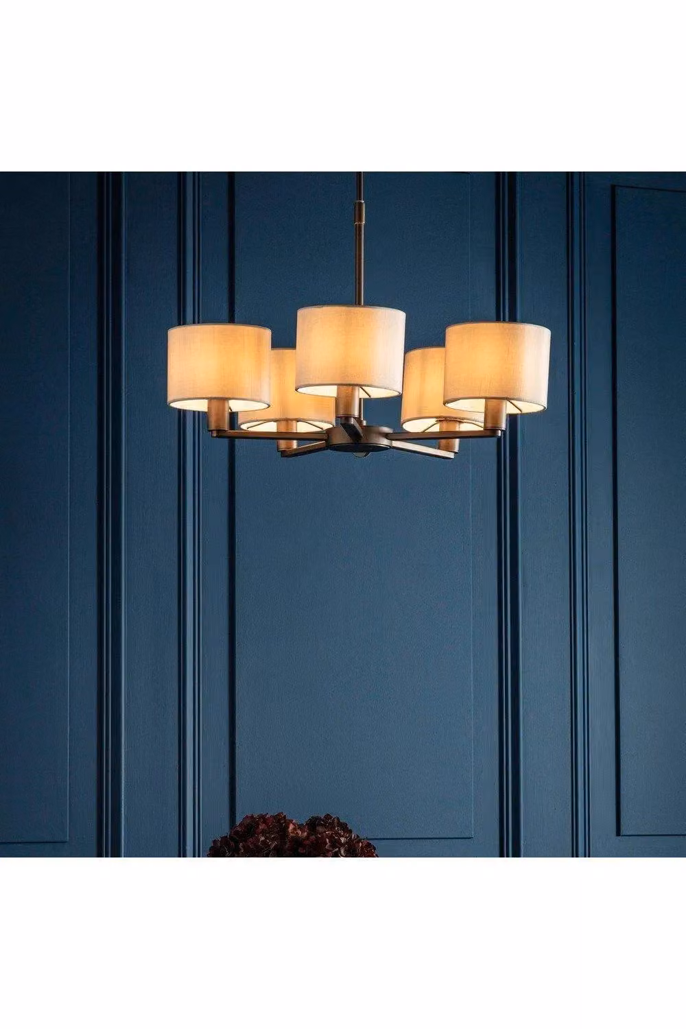 Netlighting Daley Multi Arm Pendant Light in Antique Bronze and Brown Marble with Fabric – 2