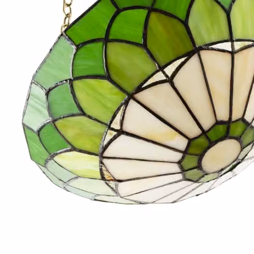 Happy Homewares Amber and Green Stained Glass Domed Tiffany Pendant Lamp Shade with Antique Brass Chain, W: 30 cm, H: 9 cm – 2