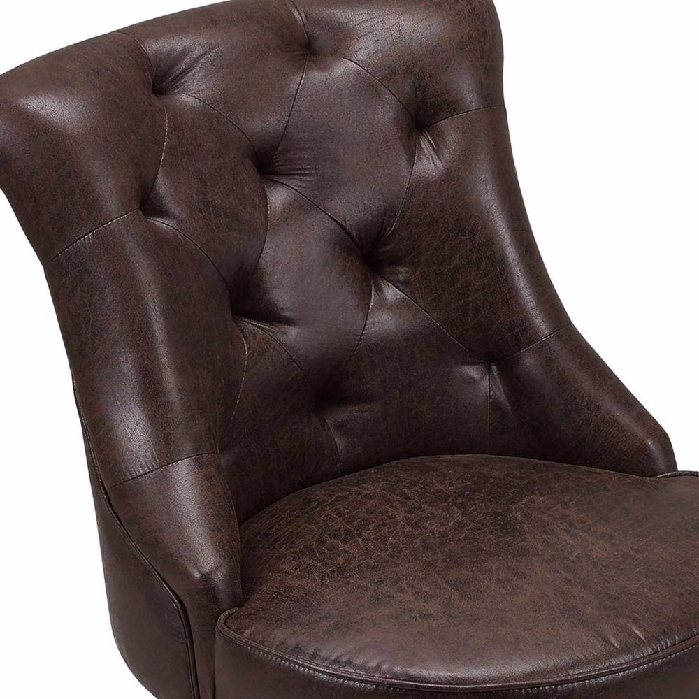 Garden Sanctuary Brown PU Leather Chesterfield Buttoned Swivel Office Chair – 5