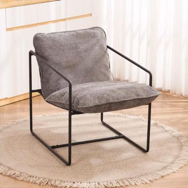 Seconique Tivoli Occasional Chair in Grey with Black Metal Frame and Armrests