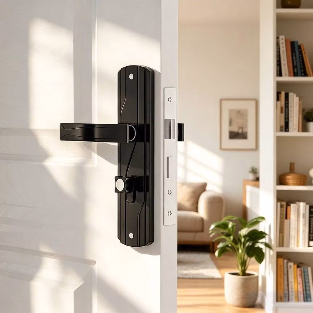 PAWNORA Matt Black Stainless Steel Lever Lock Set with Long Backplate, 3 Pack – 4