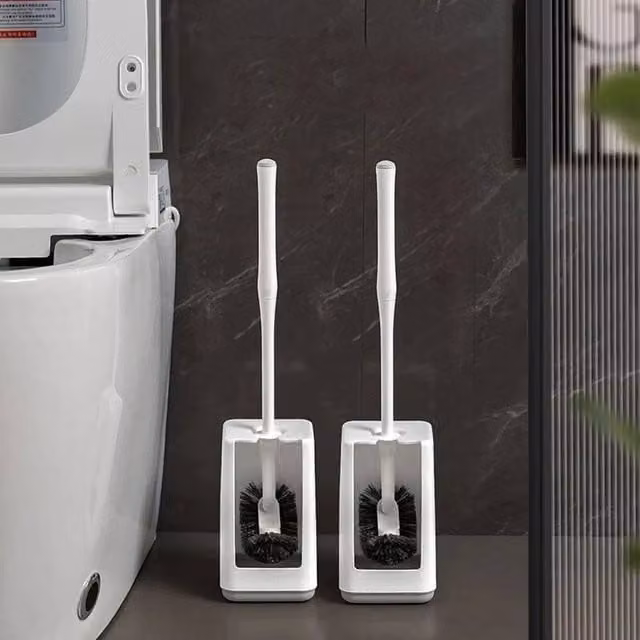 PAWNORA Curved Freestanding Toilet Brush and Holder Set in White