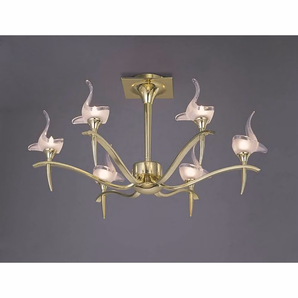 Netlighting Viena Semi Flush Round Ceiling Light with 6 G9 Bulbs in Polished Gold Brass – 2