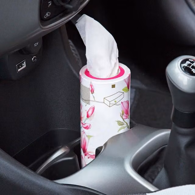 mysmartbuy 3 x Car Cup Holder Tissue Box Dispensers in White, H 18 cm x 7 cm Diameter