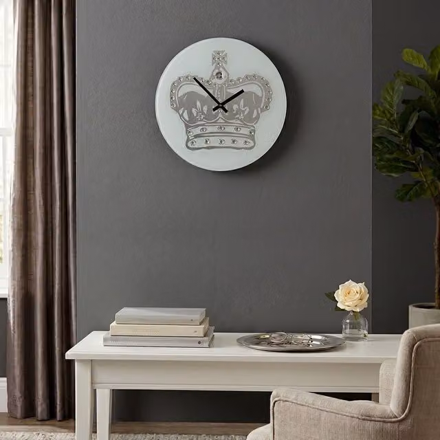 Maison by Premier Orsina Glass Crown with Diamantes Wall Clock, Diameter: 35 cm – 2