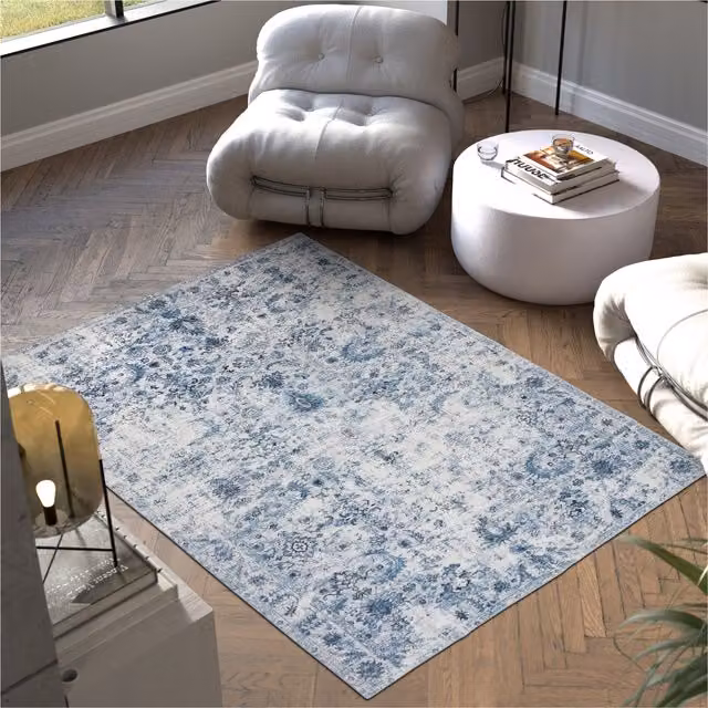 Tectake Amara Vintage Blue Rectangular Rug, Machine Washable and Non-Slip, 230 cm