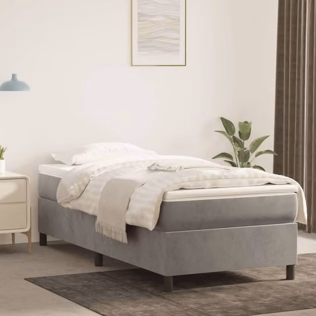 Berkfield Home Twin XL Upholstered Velvet Box Spring Bed Frame in Light Grey – 1