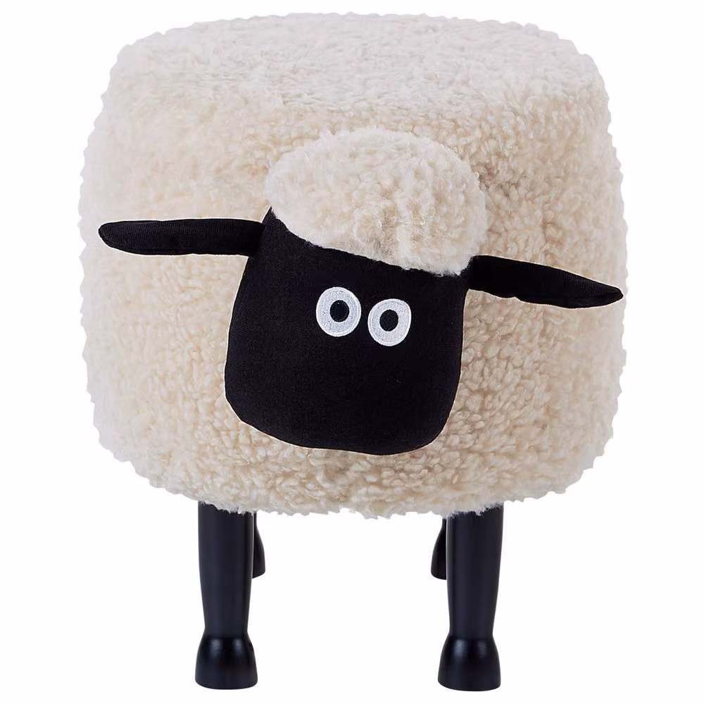 Wyld and Coco Beige Bouclé Kids Footstool with Rubberwood Frame – 4