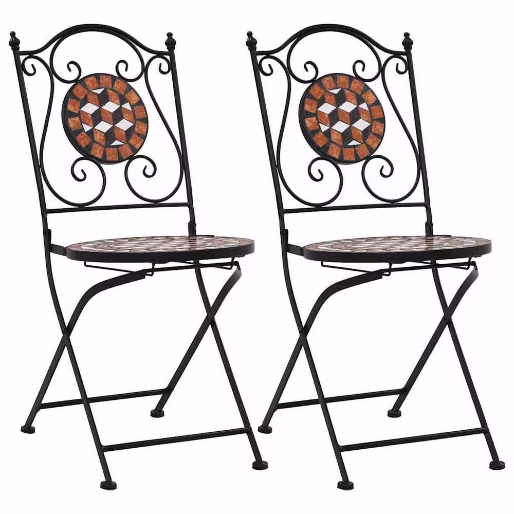 Berkfield Home Mosaic Bistro Chairs, Set of 2, Brown Ceramic and Metal – 2
