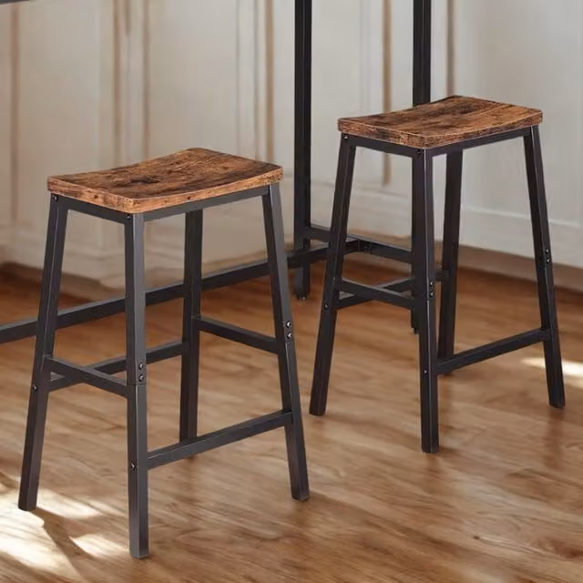 Furnold Set of 2 Rustic Brown Kitchen Counter Height Breakfast Bar Stools with Footrest