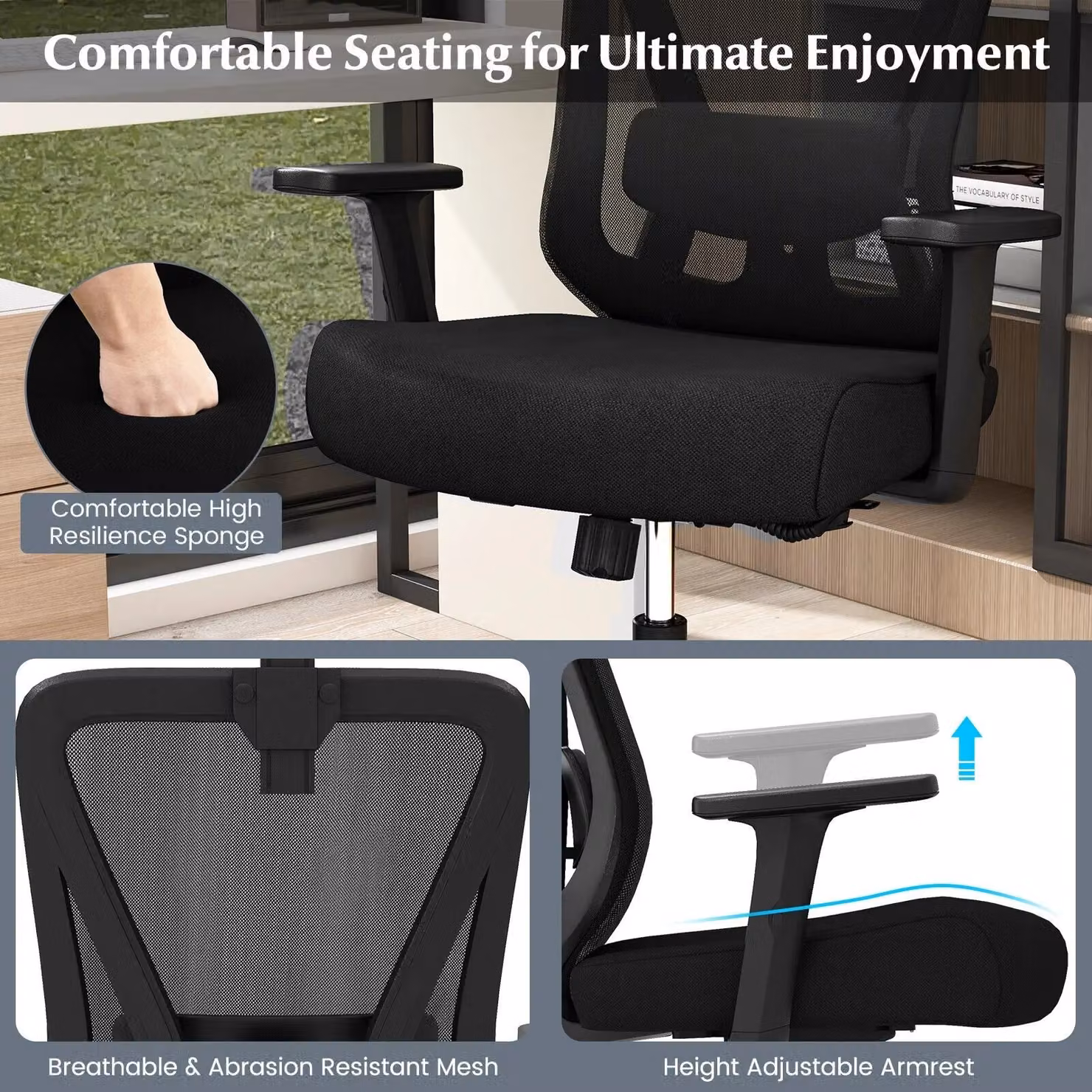 Gymax Ergonomic Mesh Office Chair in Black with Headrest, Armrests and Swivel Function – 6