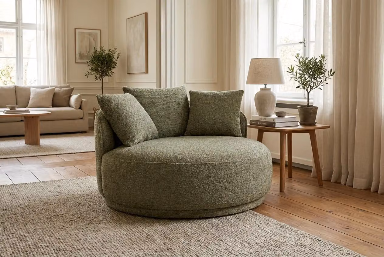 Araco Atelier Otis Armchair in Laurel Bouclé Beige and Green
