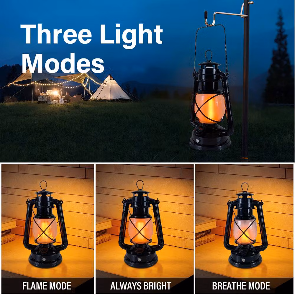 INMTFEI Vintage Rechargeable LED Hurricane Lantern, Dimmable Warm White Tabletop Camping Lamp in Black and Bronze – 4