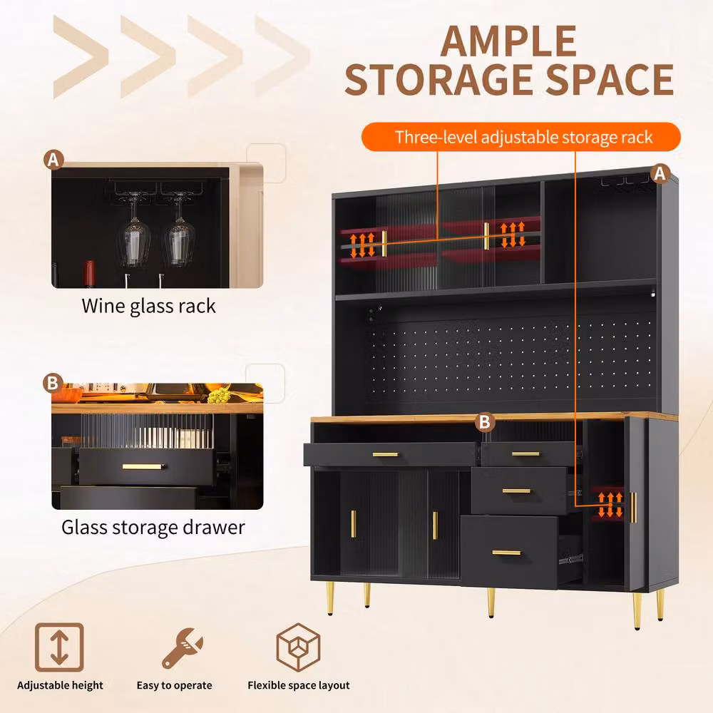 ModernLuxe Modern Black Kitchen Tall Cupboard with LED Lighting and 4 Internal Drawers, H: 171 cm, W: 39 cm, D: 40 cm – 4