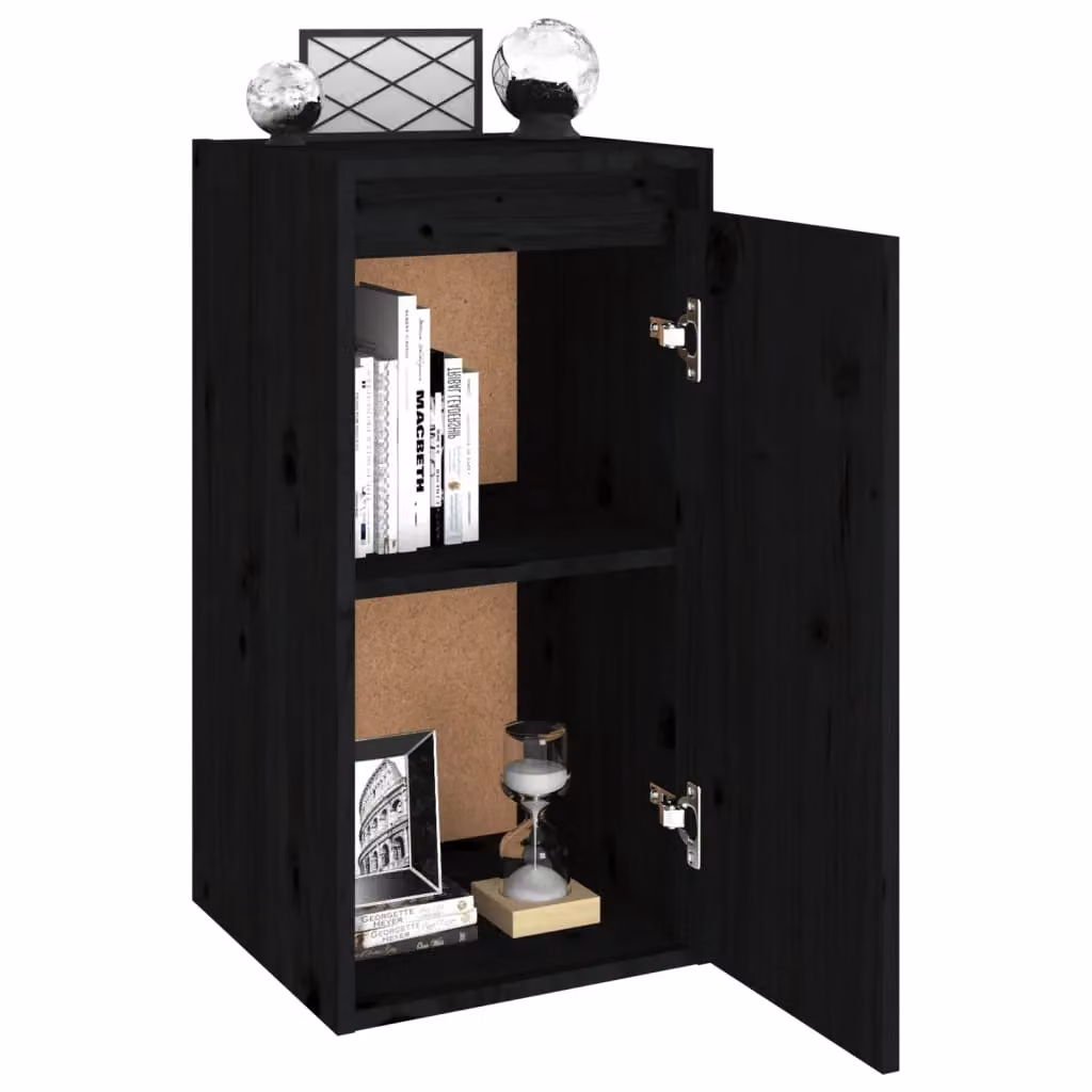 Berkfield Home Set of 2 Black Solid Wood Pine Wall Cabinets, W/D/H: 30 x 30 x 60 cm – 4