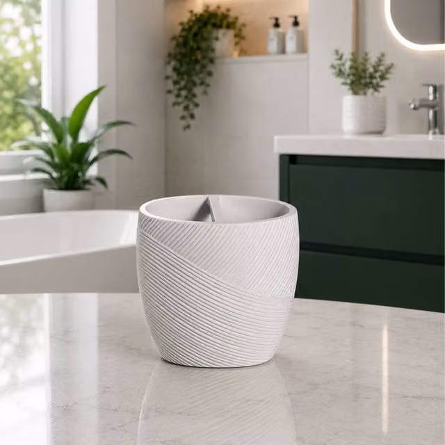Showerdrape Ripple Textured Ceramic Toothbrush Holder in White – 1