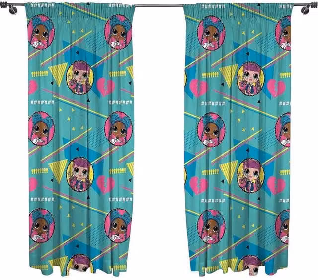 LOL Surprise OMG Beat Pencil Pleat Curtains, Pack of 2, Turquoise – 1